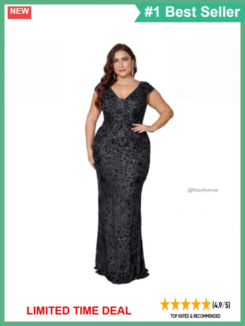 Formal Mermaid Maxi Dress Floral Sequin V-Neck Cap Sleeve